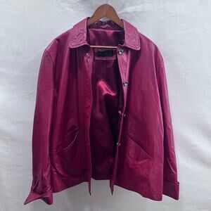 Vintage Franco Lanata‎ Magenta Red Leather Jacket Collared Women's Size L Y2K